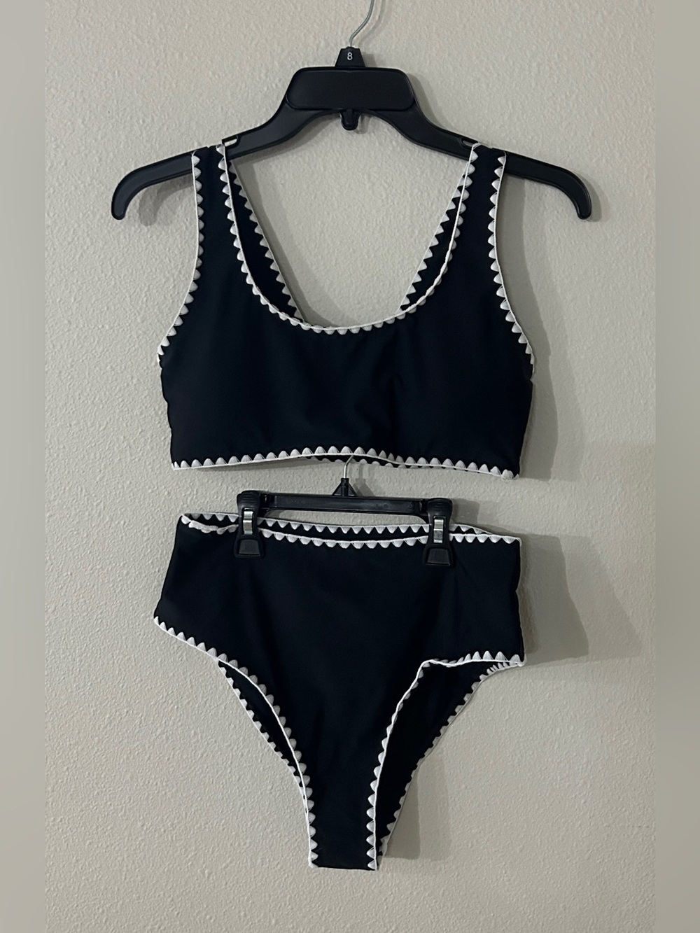 SHEIN Black Bikini Set with White Scallop Trim